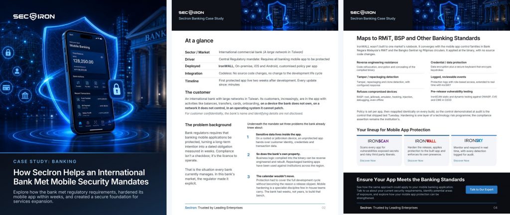 Three pages from the SecIron international bank case study