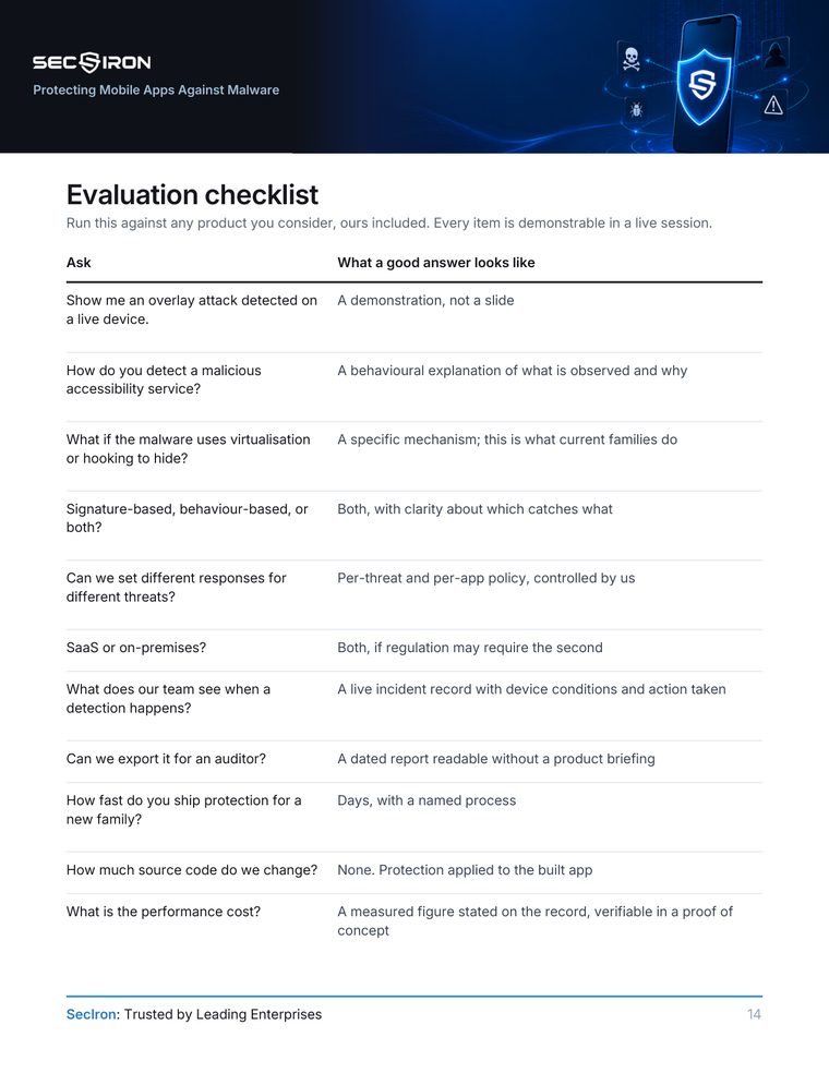 Guide page with an eleven-question vendor evaluation checklist